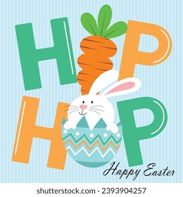 Happy easter card design with cute bunny and hip hop text