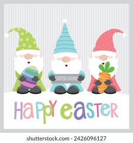 Happy easter card design with cute gnomes