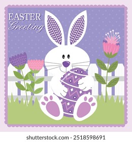 Happy Easter card design with cute bunny and egg