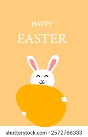 Happy easter card design with cute bunny and colorful egg.