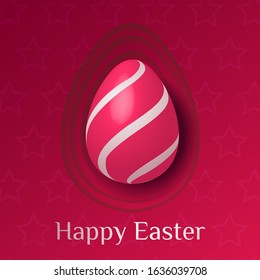Happy Easter card design with decorated egg and cut red paper. Square vector illustration for card, poster, postcard, banner.