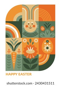 Happy Easter card design, Easter egg card in geometric flat modern style 