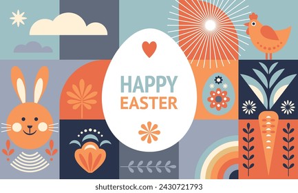 Happy Easter card design, Easter egg card in geometric flat modern style