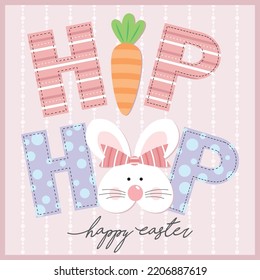 Happy easter card design with hip hop text, bunny and carrot