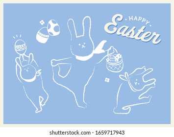 Happy Easter card design with illustration of easter bunny, blue background