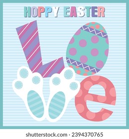 Happy easter card design with love text, bunny legs and egg