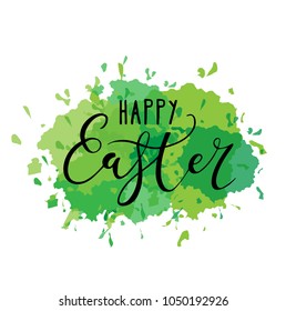 Happy Easter card design with modern calligraphy, hand drawn lettering - green color