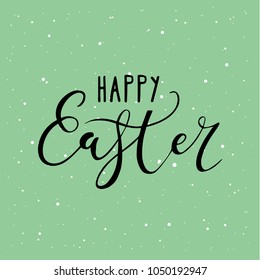Happy Easter card design - modern calligraphy, hand drawn lettering. Mint blue background