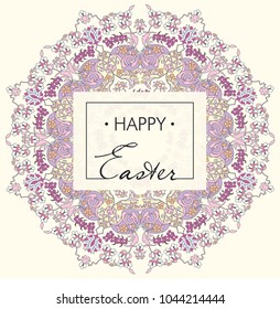 Happy Easter Card Design on Floral Pastel Pink & Purple Colors - Vector Illustration