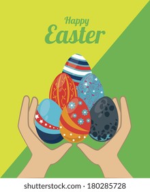 happy easter card design over green background vector illustration