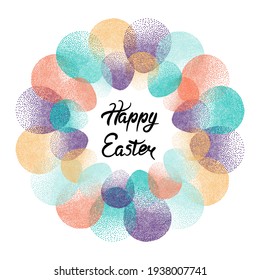 Happy Easter card design. Round frame with Easter eggs.