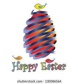 Happy easter card with egg and birds - vector illustration.