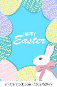 Feliz tarjeta de Pascua con huevo de Pascua y conejito.