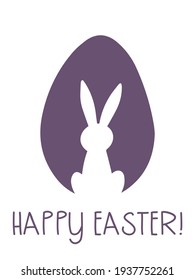 Happy easter card with egg and bunny. Cute and simple greeting card or poster. Flat style vector illustration.