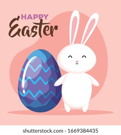 happy easter card with egg decorated and bunny vector illustration design