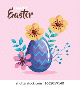 happy easter card with egg and decoration vector illustration design