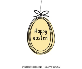 Tarjeta de Pascua feliz con huevo. Feliz huevo de Pascua doodle de fondo. Linda invitación infantil dibujada a mano o tarjeta de felicitación. . Ilustración vectorial