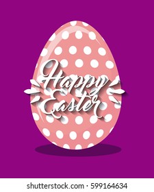 happy easter card with egg icon over pink background. colorful desing. vector illustration