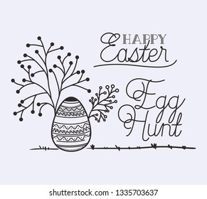 happy easter card with egg painted and flowers