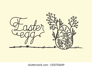 happy easter card with egg painted and flowers