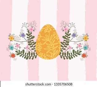 happy easter card with egg painted and flowers