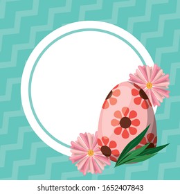 happy easter card with egg painted circular frame vector illustration design