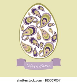 Happy Easter card. Easter egg card paisley Easter egg illustration.