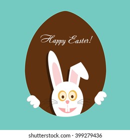 Happy Easter card with egg and  rabbit.