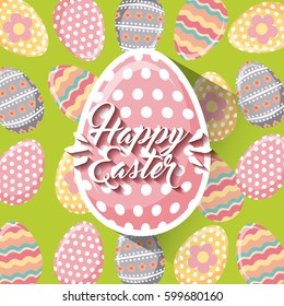 happy easter card with eggs aroung. colorful design. vector illustration