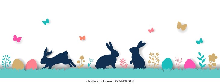 Happy Easter Card With Eggs Border 
With Gradient Mesh  Vector Illustration