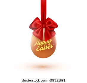 Happy easter card with eggs and bow. Vector illustration.