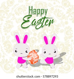 Happy Easter card with eggs and bunny