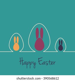 Happy Easter Card with Eggs and colorful Bunnies.