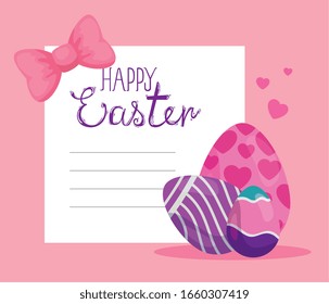 happy easter card with eggs decorated vector illustration design