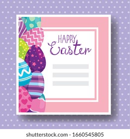 happy easter card with eggs decorated vector illustration design