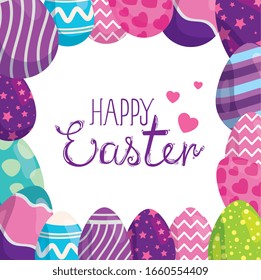 happy easter card with eggs decorated vector illustration design