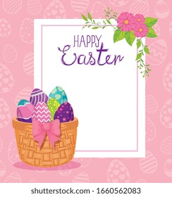 happy easter card with eggs decorated vector illustration design