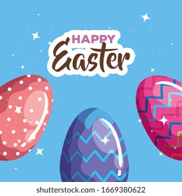 happy easter card with eggs decorated vector illustration design