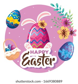 happy easter card with eggs and decoration vector illustration design