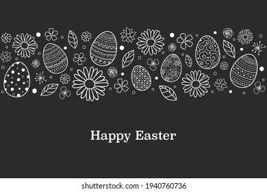 Happy Easter. Card with eggs and flowers. Vector