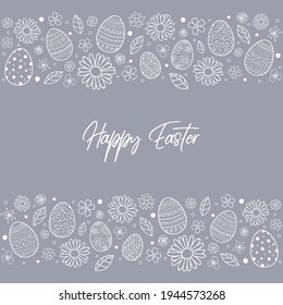 Happy Easter. Card with eggs and flowers. Vector