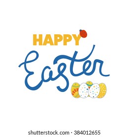 Happy Easter Card with Eggs, Flowers