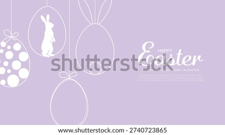 Happy Easter card with easter eggs garland and rabbit. Simple vector decoration design.