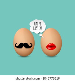 Happy Easter Card With Easter Eggs With Gradient Mesh, Vector Illustration