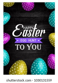 Happy Easter Card with Eggs, Grass, 