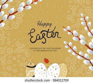 Happy Easter Card with Eggs. Happy Easter illustration for greeting card, poster, banner. 
