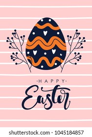 Happy Easter card with Easter eggs and label text.Vector illustration.