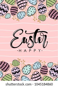 Happy Easter card with Easter eggs and label text.Vector illustration.