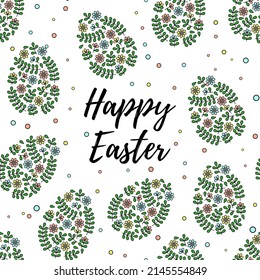 Carta feliz de Pascua con huevos de hojas y de flores. 