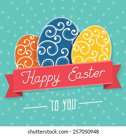 Happy Easter card with Easter Eggs and lettering on a ribbon